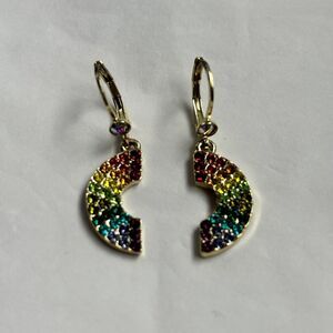 KIRKS FOLLY Rainbow Wishes Multi-Color Crystals Leverback Earrings Goldtone